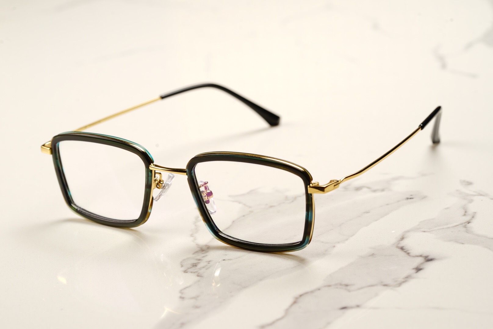 Le Dongson Classic Rectangle Blue Tortoise - Gold Plated