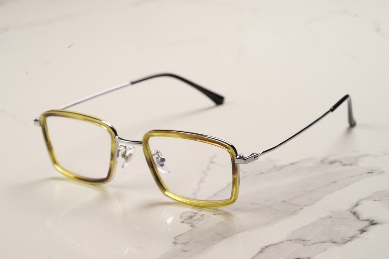 Le Dongson Classic Rectangle Yellow  Tortoise - Silver
